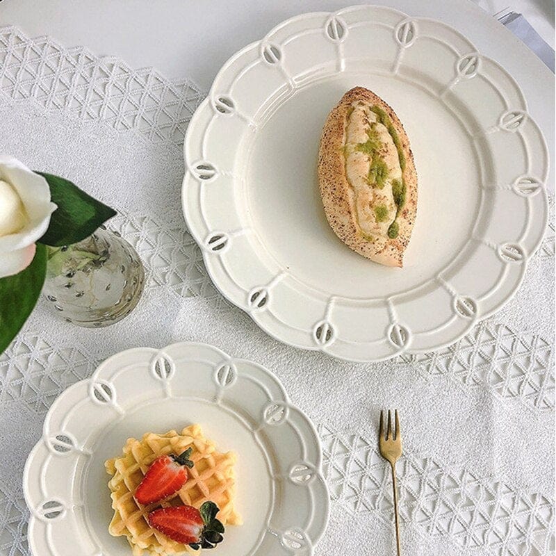 French Style Cream White Embossed Ceramic Dinnerware - 8-inch and 10-inch Plates - Plates - San Rocco Italia