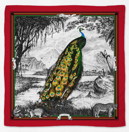 Peacock Feathers - Red Silk Scarf - Scarves & Bandanas - San Rocco Italia