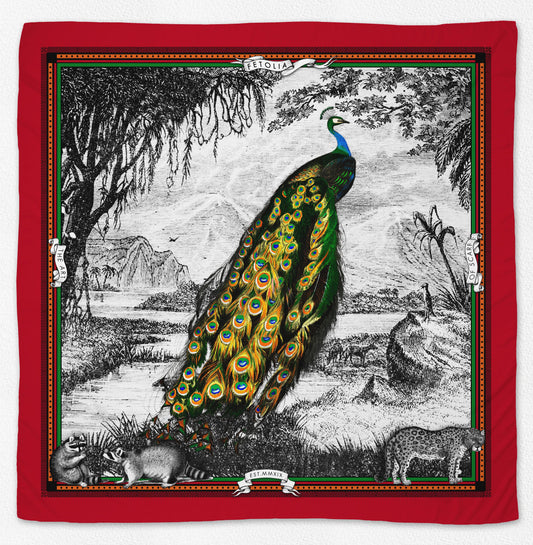 Peacock Feathers - Red Silk Scarf - Premium Scarves & Bandanas - Shop now at San Rocco Italia