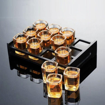 Set of Square Shot Glasses with Wooden Holder | approx. 70 ml -  - San Rocco Italia