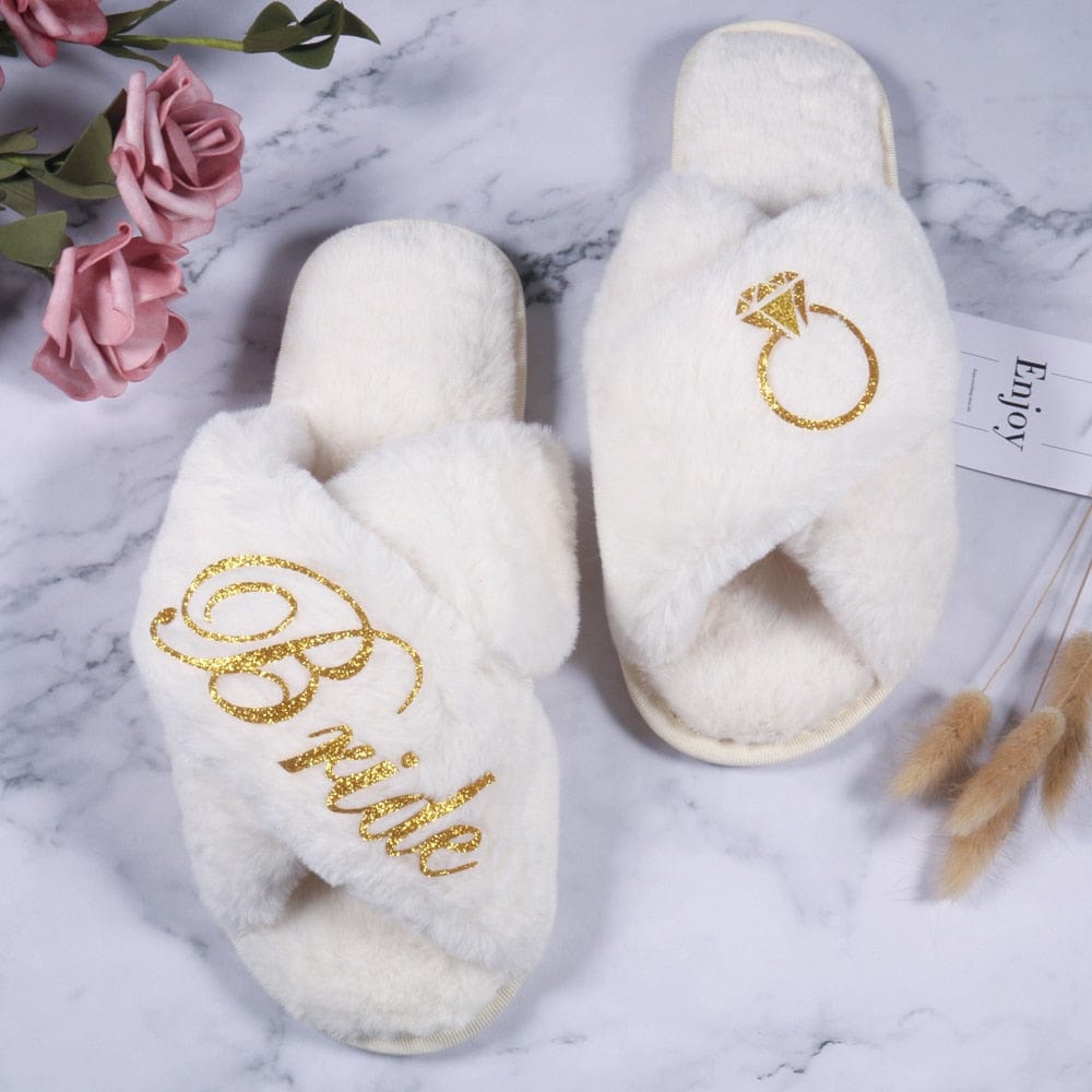 Personalized Fluffy Faux Fur Crossover Slippers - White, Pink, Grey or Black - Premium Slippers - Shop now at San Rocco Italia