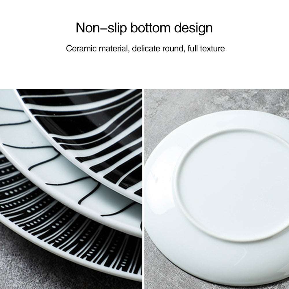 Black and White Geometric Ceramic Dessert/Salad and Dinner Plates | 21 cm and 27.5 cm - Premium Tableware - Shop now at San Rocco Italia