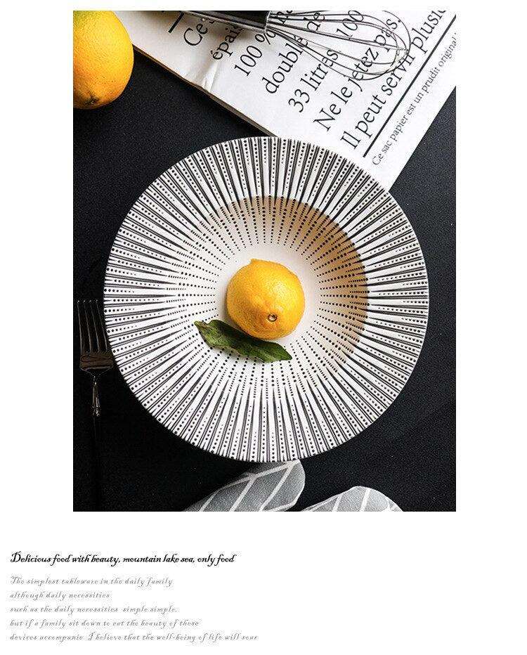 Geometric Black and White Ceramic Pasta Bowls | 22 cm and 25.5 cm - Premium Tableware - Shop now at San Rocco Italia