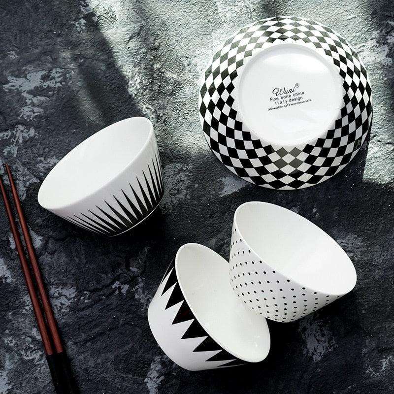 Black and White Porcelain Plates and Bowls | 22 cm (approx. 8 inches) - Tableware -  sanroccoitalia.it