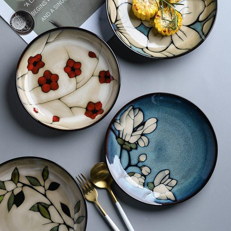 Hand-painted ceramic floral plates - 20.3-22.2 cm (approx. 8-8.74") - Premium Tableware - Shop now at San Rocco Italia