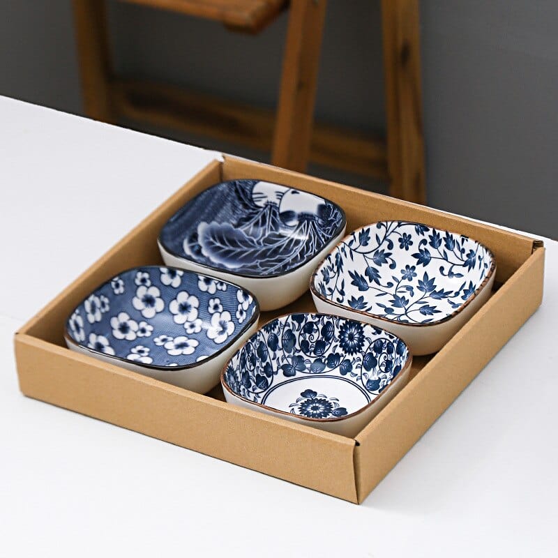 Japanese-Style Square Aperitivo/Snack Bowls with Wooden Tray - San Rocco Italia