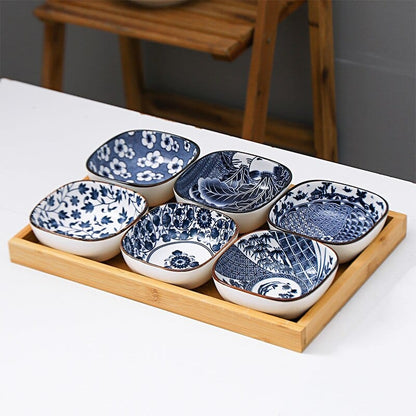Japanese-Style Square Aperitivo/Snack Bowls with Wooden Tray - San Rocco Italia