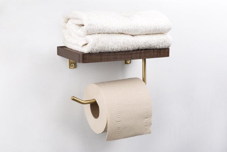 Wood and Brass Toilet Paper Holder - Black Walnut or Beech - Toilet Paper Holders - San Rocco Italia