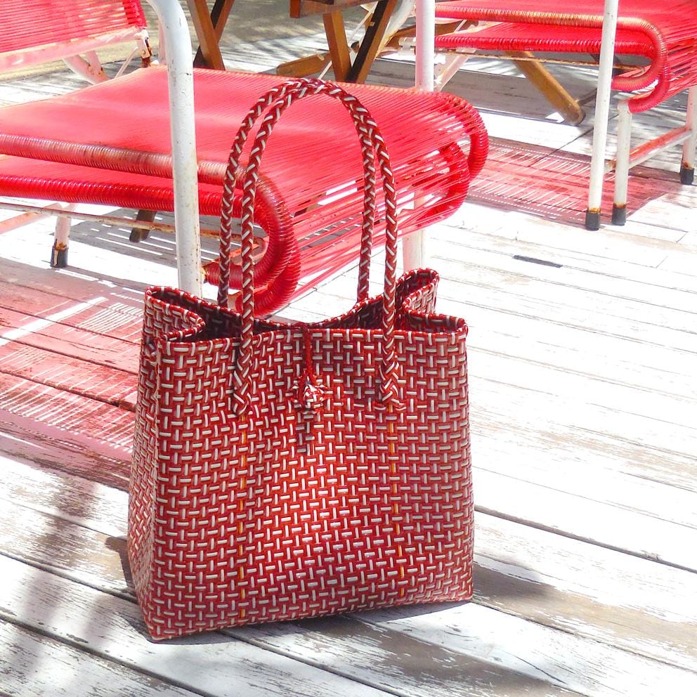 Toko Bazaar Woven Tote Bag - in Red & White - San Rocco Italia