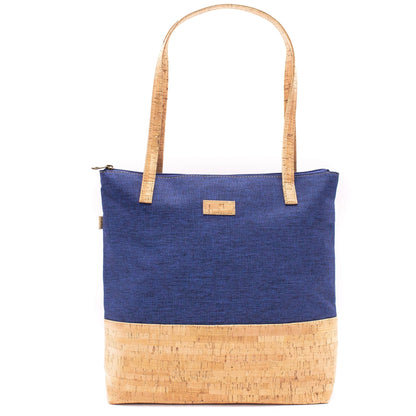 Vegan Women's Cork Tote Bag with Blue Denim Fabric | BAG-2057-C - Premium Totes & Beach Bags - Just €65.95! Shop now at San Rocco Italia