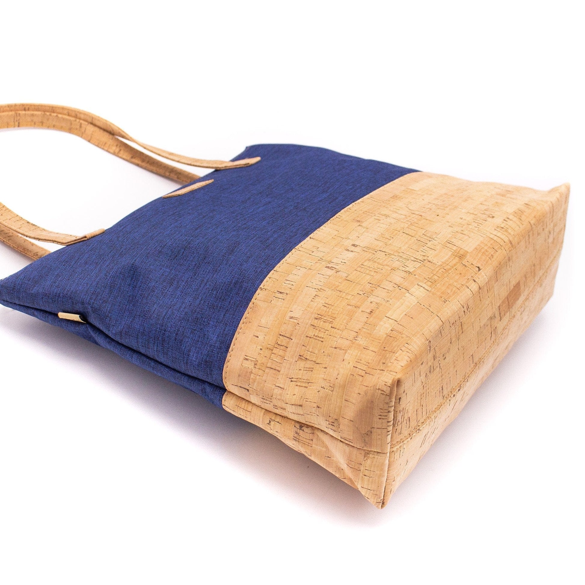 Vegan Women's Cork Tote Bag with Blue Denim Fabric | BAG-2057-C - Premium Totes & Beach Bags - Just €65.95! Shop now at San Rocco Italia