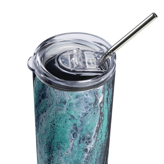 Tumblers Turquoise, Blue, and Green Stainless Steel 20 oz Skinny Tumbler (600 ml) | Ebru Water Marbled Design San Rocco Italia