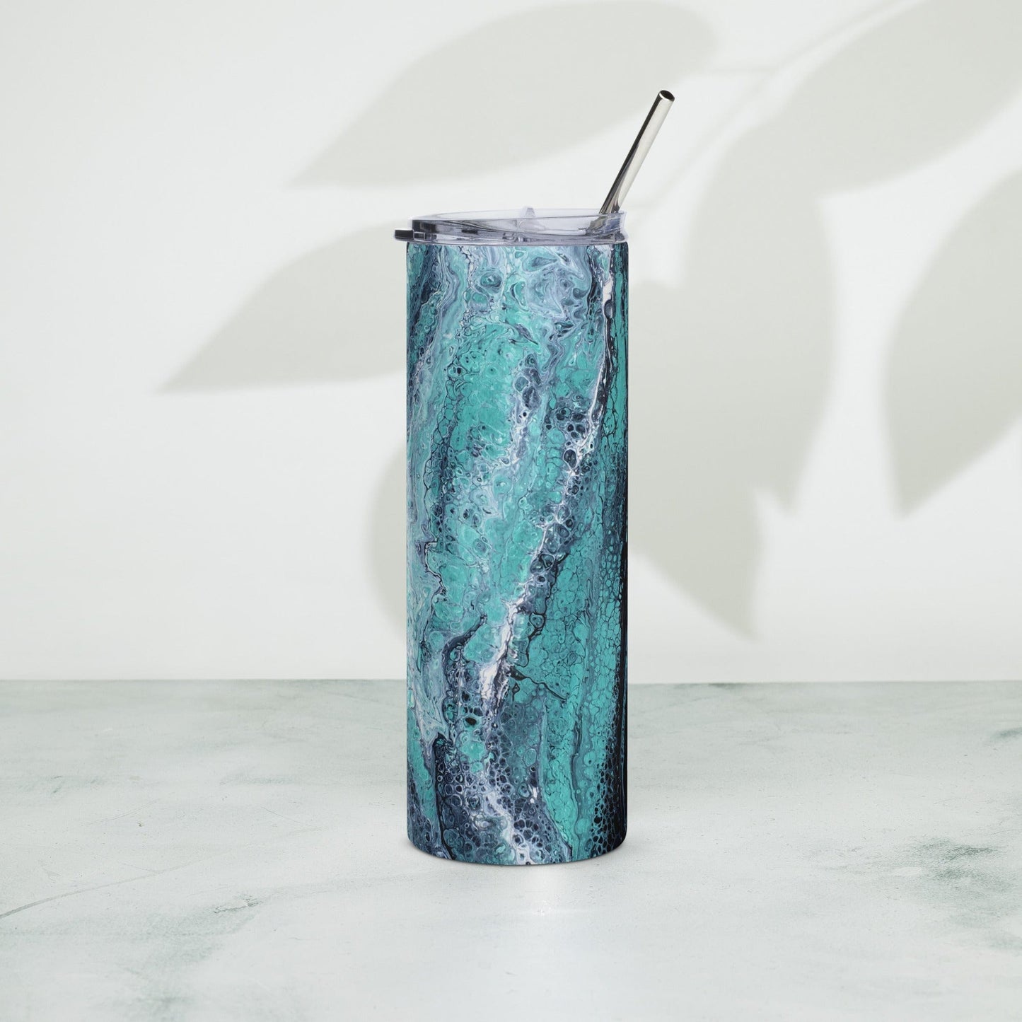 Turquoise, Blue, and Green Stainless Steel 20 oz Skinny Tumbler (600 ml) | Ebru Water Marbled Design - Premium  - Shop now at San Rocco Italia