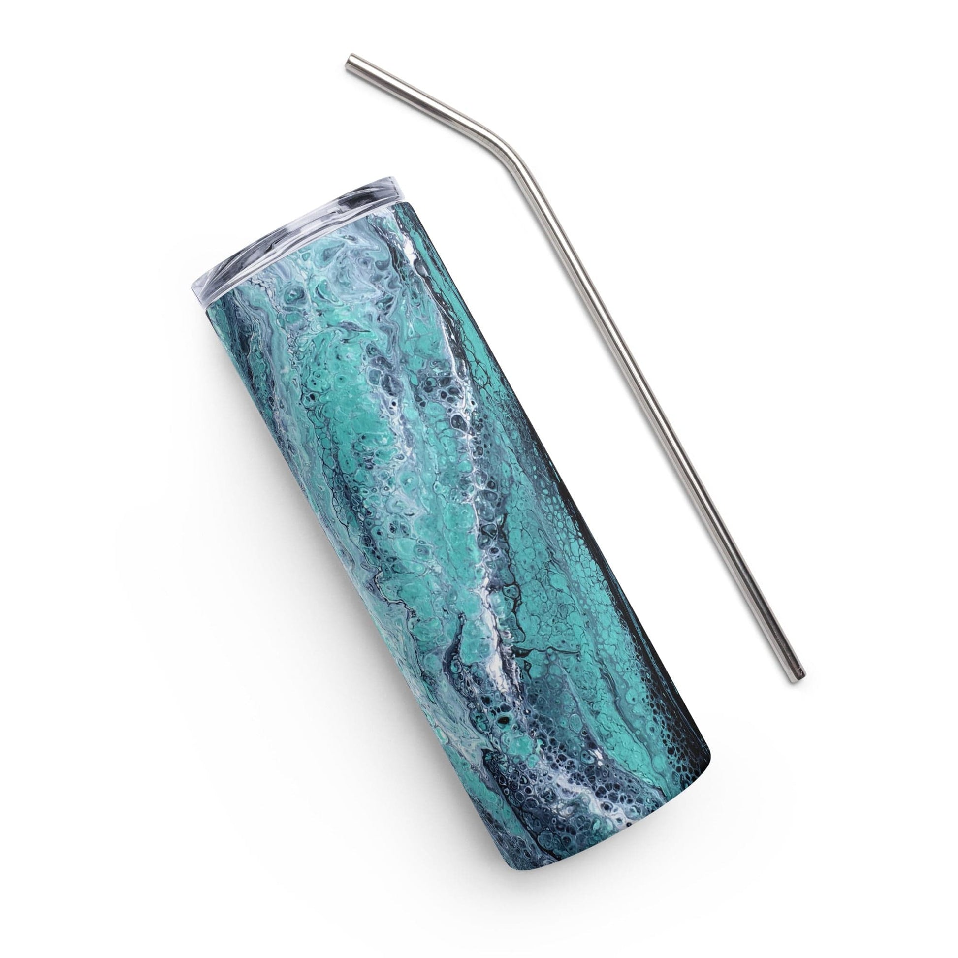 Turquoise, Blue, and Green Stainless Steel 20 oz Skinny Tumbler (600 ml) | Ebru Water Marbled Design - Premium  - Shop now at San Rocco Italia