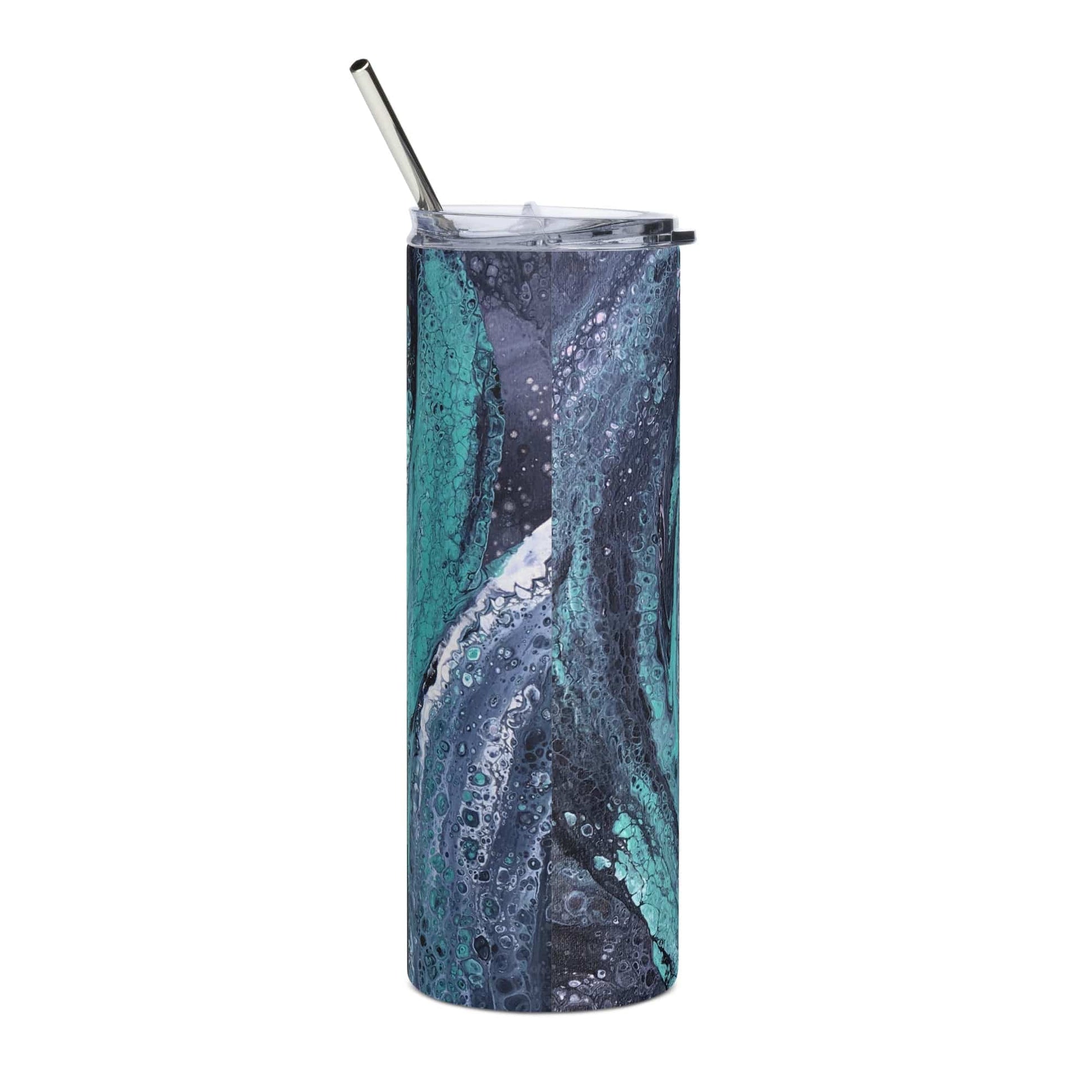 Turquoise, Blue, and Green Stainless Steel 20 oz Skinny Tumbler (600 ml) | Ebru Water Marbled Design -  - San Rocco Italia