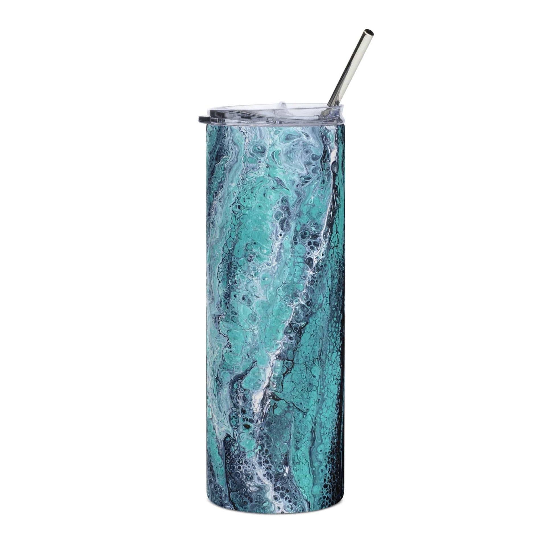 Turquoise, Blue, and Green Stainless Steel 20 oz Skinny Tumbler (600 ml) | Ebru Water Marbled Design - Premium  - Just €49.95! Shop now at San Rocco Italia