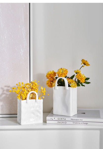 Small Porcelain Handbag Vases | White and Silver - Vase - San Rocco Italia