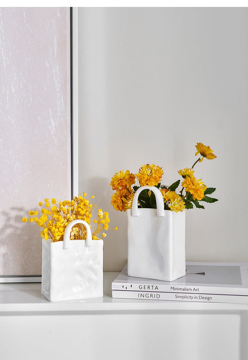 Small Porcelain Handbag Vases | White and Silver - Premium Vase - Shop now at San Rocco Italia