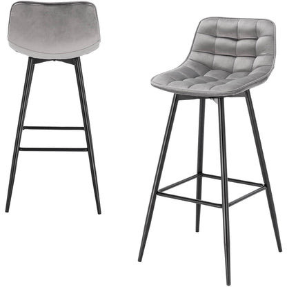 Vegan Leather and Velvet Bar Stools | Set of 2 - Metal Legs -  - San Rocco Italia