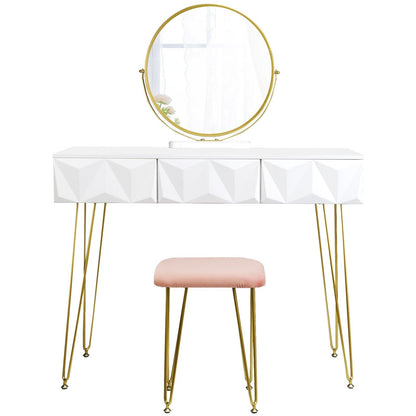 White and Gold Modern Dressing Table with 360° Swivel Mirror and Velvet Stool - Premium  - Just €360! Shop now at San Rocco Italia