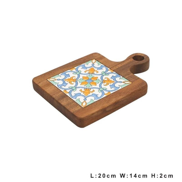 Wooden Trivet with Ceramic Tiles